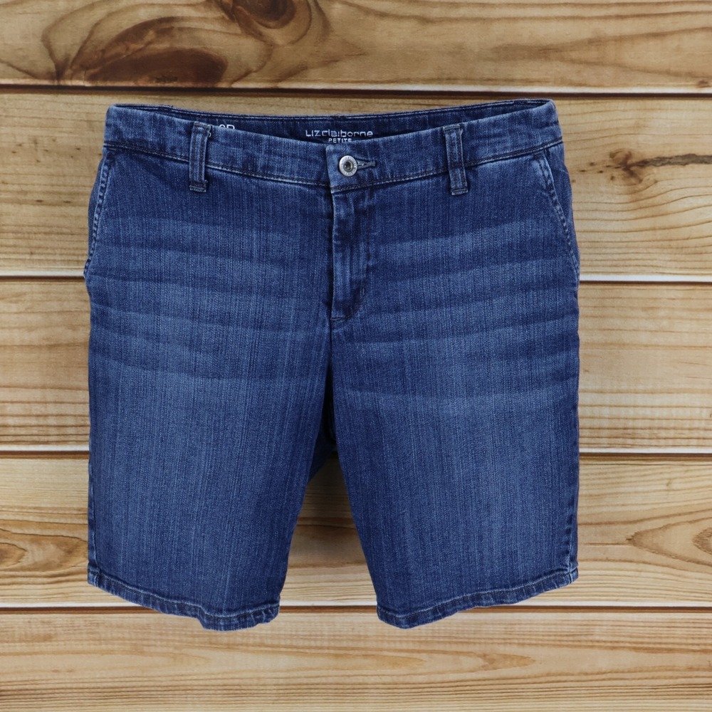 Liz Claiborne Jean Shorts Womens Sz 6P Blue Dark Wash Denim Classic Fit Low Rise